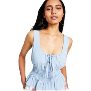 Lucy Paris Womens Aniyah Smocked Top Blue Small nwt